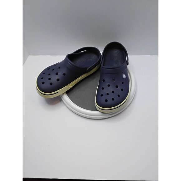 Crocs Mens Navy Blue Classic Clogs W/ Yellow Trim - Comfortable Slip-On Shoes - Picture 2 of 7